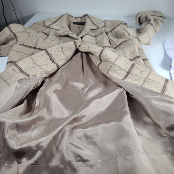 Alorna Tan Gray Brown Plaid Vintage USA Wool Blend Lined Coat Medium - Picture 6 of 6